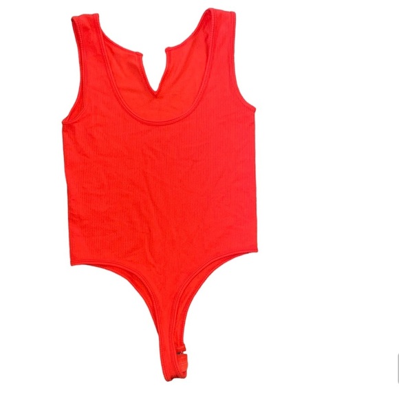 Madrag Bodysuit Red Ribbed Thong Button Crotch Size M - Picture 2 of 3